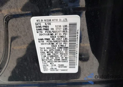 2009 Nissan Murano Le из США, поврежденный, VIN JN8AZ18W19W150853